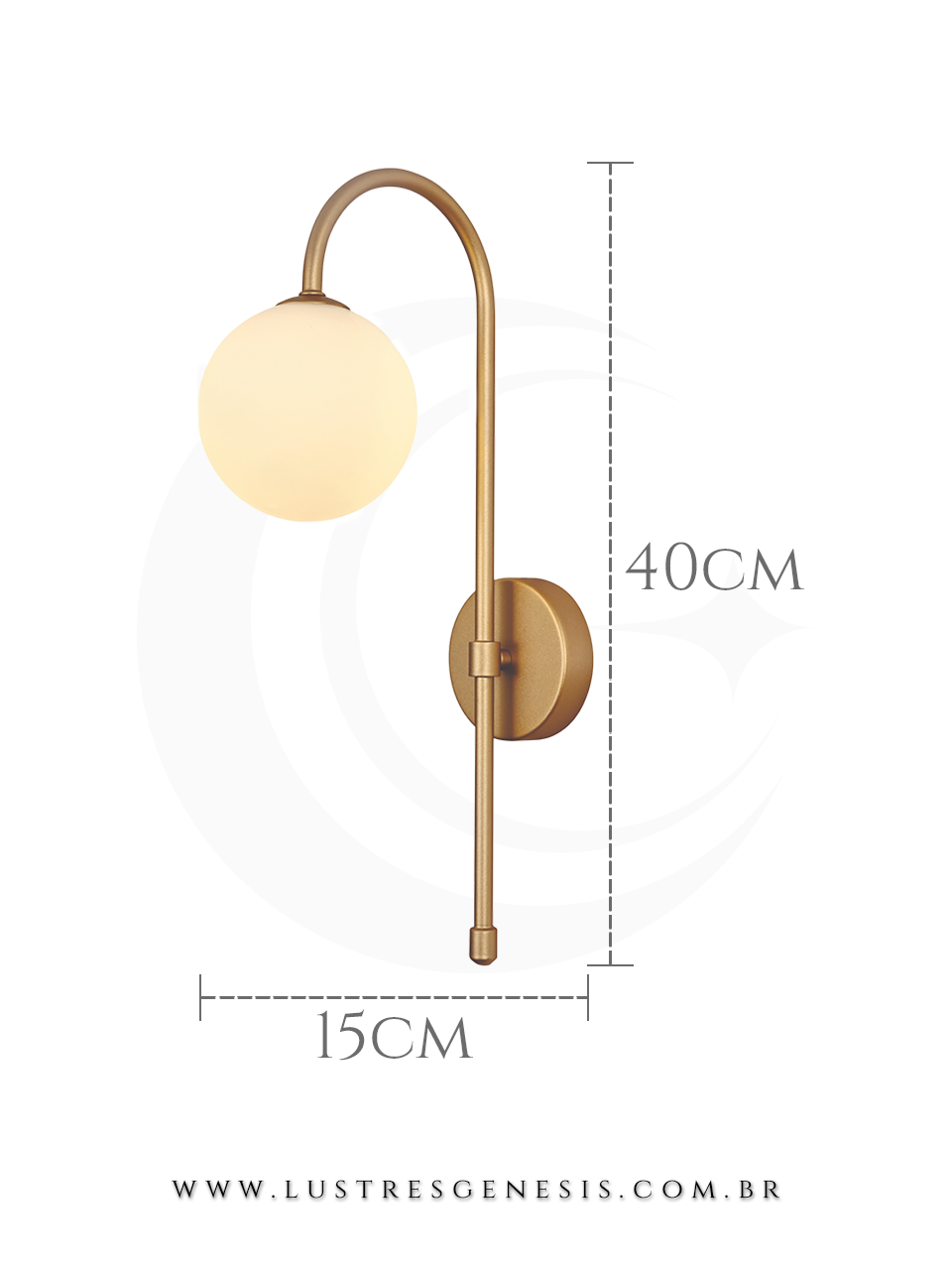Arandela Globo Metal Dourado DCB04048 Soquete G9 15x40cm, Espelho do Banheiro, Lavabo, Cabeceira de Cama, Living, Sala de Estar